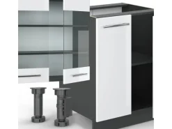 Vicco Fame-Line Küchenzeile Weiß Hochglanz/Anthrazit 300 cm mit Hochschrankohne Arbeitsplatte ohne E-Geräte