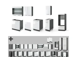 Vicco Fame-Line Küchenzeile Weiß Hochglanz/Anthrazit 300 cm mit Hochschrankohne Arbeitsplatte ohne E-Geräte