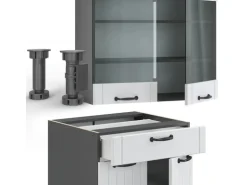 Vicco Fame-Line Küchenzeile Weiß Landhaus/Anthrazit 200 cm ohne Arbeitsplatte ohne E-Geräte