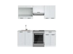 Vicco Fame-Line Küchenzeile Weiß Landhaus/Weiß 200 cm AP Marmor ohne E-Geräte