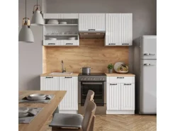 Vicco Fame-Line Küchenzeile Weiß Landhaus/Weiß 200 cm AP Marmor ohne E-Geräte