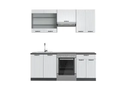 Vicco Fame-Line Küchenzeile Weiß Landhaus/Anthrazit 200 cm AP Anthrazit ohne E-Geräte