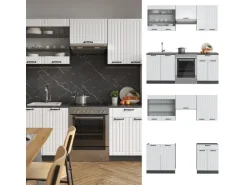 Vicco Fame-Line Küchenzeile Weiß Landhaus/Anthrazit 200 cm AP Anthrazit ohne E-Geräte