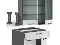 Vicco Fame-Line Küchenzeile Weiß Landhaus/Anthrazit 200 cm AP Anthrazit ohne E-Geräte