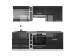 Vicco Fame-Line Küchenzeile Anthrazit Hochglanz/Weiß 235 cm AP Anthrazit ohne E-Geräte