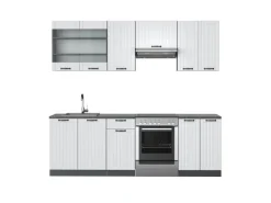 Vicco Fame-Line Küchenzeile Weiß Landhaus/Anthrazit 240 cm ohne Arbeitsplatte ohne E-Geräte