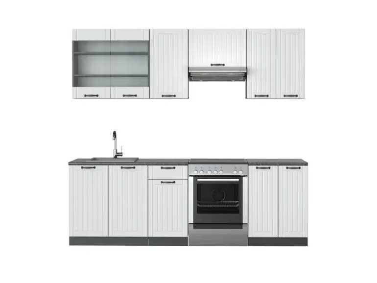 Vicco Fame-Line Küchenzeile Weiß Landhaus/Anthrazit 240 cm ohne Arbeitsplatte ohne E-Geräte