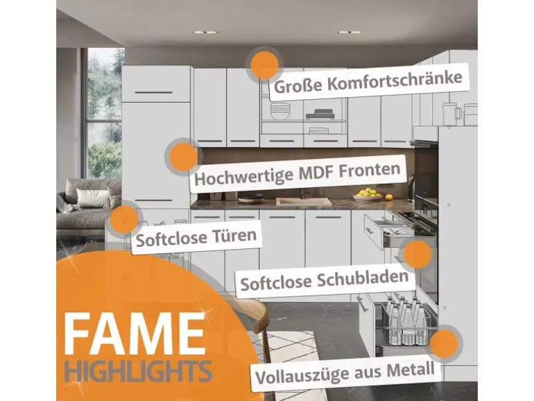Vicco Fame-Line Küchenzeile Weiß Landhaus/Anthrazit 240 cm ohne Arbeitsplatte ohne E-Geräte