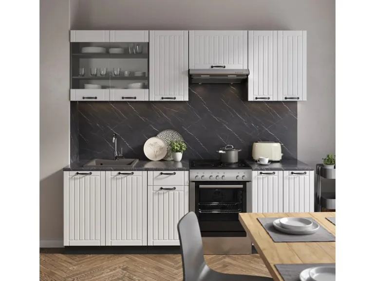 Vicco Fame-Line Küchenzeile Weiß Landhaus/Anthrazit 240 cm ohne Arbeitsplatte ohne E-Geräte