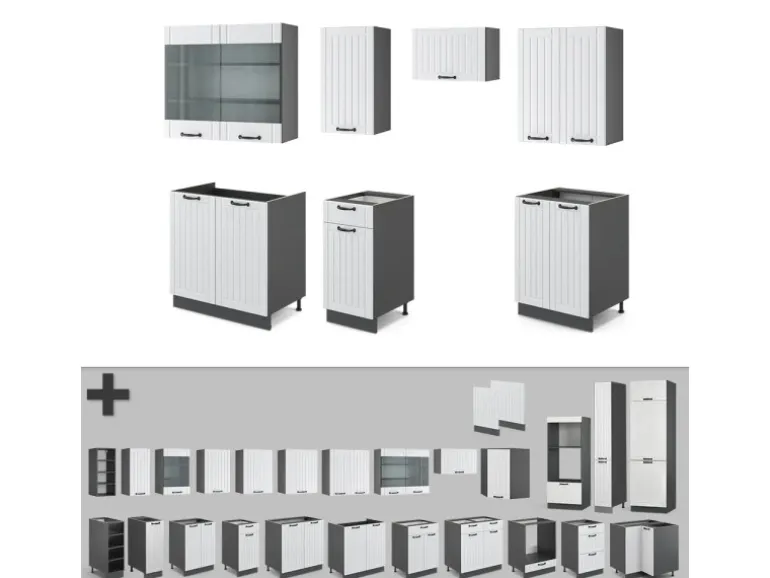 Vicco Fame-Line Küchenzeile Weiß Landhaus/Anthrazit 240 cm ohne Arbeitsplatte ohne E-Geräte