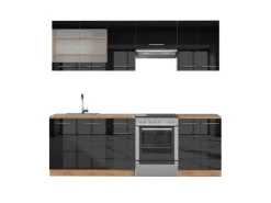 Vicco Fame-Line Küchenzeile Anthrazit Hochglanz/Goldkraft Eiche 240 cm ohne Arbeitsplatte ohne E-Geräte