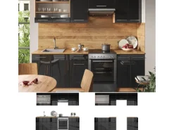 Vicco Fame-Line Küchenzeile Anthrazit Hochglanz/Goldkraft Eiche 240 cm ohne Arbeitsplatte ohne E-Geräte