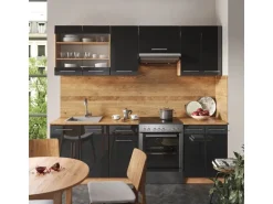 Vicco Fame-Line Küchenzeile Anthrazit Hochglanz/Goldkraft Eiche 240 cm ohne Arbeitsplatte ohne E-Geräte