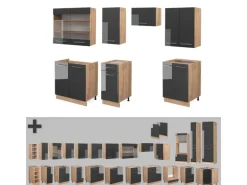 Vicco Fame-Line Küchenzeile Anthrazit Hochglanz/Goldkraft Eiche 240 cm ohne Arbeitsplatte ohne E-Geräte