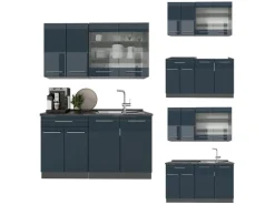 Vicco Fame-Line Küchenzeile Dunkelblau Hochglanz/Anthrazit 140 cm ohne Arbeitsplatte ohne E-Geräte