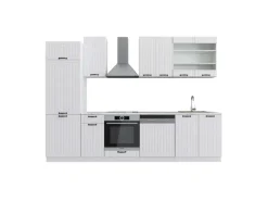 Vicco Fame-Line Küchenzeile Weiß Landhaus/Weiß 300 cm AP Marmor ohne E-Geräte