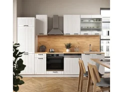 Vicco Fame-Line Küchenzeile Weiß Landhaus/Weiß 300 cm AP Marmor ohne E-Geräte