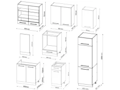Vicco Fame-Line Küchenzeile Weiß Landhaus/Weiß 300 cm AP Marmor ohne E-Geräte