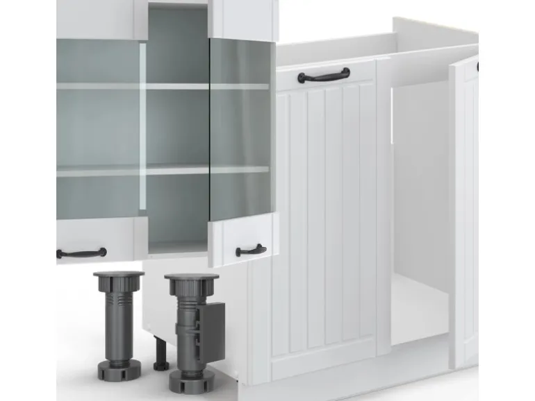 Vicco Fame-Line Küchenzeile Weiß Landhaus/Weiß 300 cm AP Marmor ohne E-Geräte