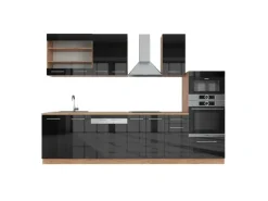 Vicco Fame-Line Küchenzeile Anthrazit Hochglanz/Goldkraft Eiche 300 cm mit Hochschrankohne Arbeitsplatte ohne E-Geräte