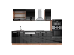 Vicco Fame-Line Küchenzeile Anthrazit Hochglanz/Goldkraft Eiche 300 cm mit HochschrankAP Anthrazit ohne E-Geräte