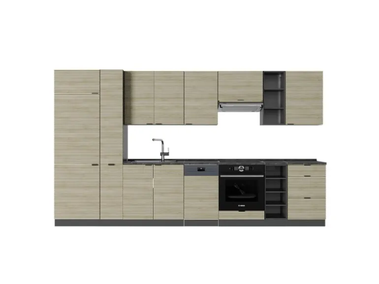 Vicco Fame-Line Küchenzeile Eiche Paneel/Anthrazit 355 cm AP Anthrazit ohne E-Geräte