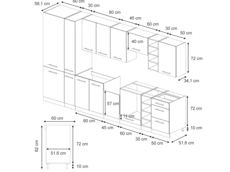 Vicco Fame-Line Küchenzeile Eiche Paneel/Anthrazit 355 cm AP Anthrazit ohne E-Geräte