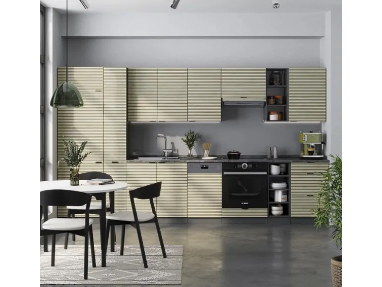 Vicco Fame-Line Küchenzeile Eiche Paneel/Anthrazit 355 cm AP Anthrazit ohne E-Geräte