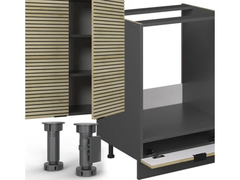 Vicco Fame-Line Küchenzeile Eiche Paneel/Anthrazit 355 cm AP Anthrazit ohne E-Geräte