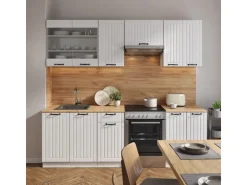 Vicco Fame-Line Küchenzeile Weiß Landhaus/Weiß 240 cm AP Marmor ohne E-Geräte