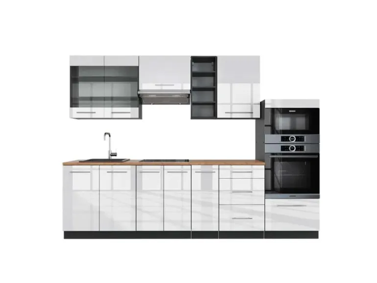 Vicco Fame-Line Küchenzeile Weiß Hochglanz/Anthrazit 280 cm AP Eiche ohne E-Geräte