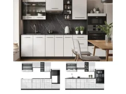 Vicco Fame-Line Küchenzeile Weiß Hochglanz/Anthrazit 280 cm AP Eiche ohne E-Geräte