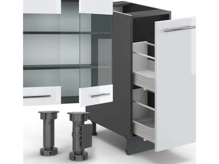 Vicco Fame-Line Küchenzeile Weiß Hochglanz/Anthrazit 280 cm AP Eiche ohne E-Geräte