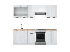 Vicco Fame-Line Küchenzeile Weiß Landhaus/Weiß 240 cm AP Eiche ohne E-Geräte