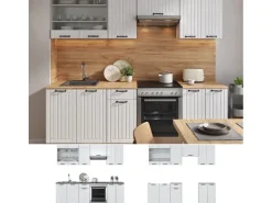 Vicco Fame-Line Küchenzeile Weiß Landhaus/Weiß 240 cm AP Eiche ohne E-Geräte