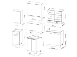 Vicco Fame-Line Küchenzeile Weiß Landhaus/Weiß 240 cm AP Eiche ohne E-Geräte