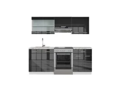 Vicco Fame-Line Küchenzeile Anthrazit Hochglanz/Weiß 200 cm AP Marmor ohne E-Geräte