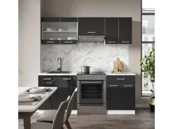 Vicco Fame-Line Küchenzeile Anthrazit Hochglanz/Weiß 200 cm AP Marmor ohne E-Geräte