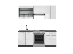 Vicco Fame-Line Küchenzeile Weiß Hochglanz/Anthrazit 200 cm ohne Arbeitsplatte ohne E-Geräte