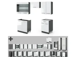 Vicco Fame-Line Küchenzeile Weiß Hochglanz/Anthrazit 200 cm ohne Arbeitsplatte ohne E-Geräte