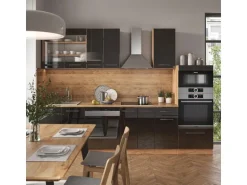 Vicco Fame-Line Küchenzeile Anthrazit Hochglanz/Goldkraft Eiche 300 cm mit HochschrankAP Marmor ohne E-Geräte