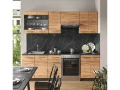 Vicco Fame-Line Küchenzeile Goldkraft Eiche/Anthrazit 240 cm ohne Arbeitsplatte ohne E-Geräte