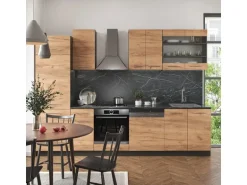 Vicco Fame-Line Küchenzeile Goldkraft Eiche/Anthrazit 300 cm AP Eiche ohne E-Geräte