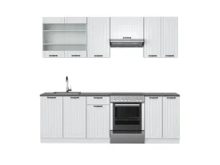 Vicco Fame-Line Küchenzeile Weiß Landhaus/Weiß 240 cm ohne Arbeitsplatte ohne E-Geräte