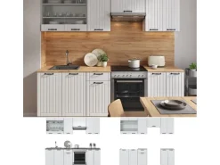 Vicco Fame-Line Küchenzeile Weiß Landhaus/Weiß 240 cm ohne Arbeitsplatte ohne E-Geräte