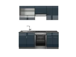 Vicco Fame-Line Küchenzeile Dunkelblau Hochglanz/Anthrazit 200 cm ohne Arbeitsplatte ohne E-Geräte