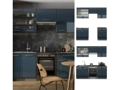 Vicco Fame-Line Küchenzeile Dunkelblau Hochglanz/Anthrazit 200 cm ohne Arbeitsplatte ohne E-Geräte