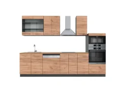 Vicco Fame-Line Küchenzeile Goldkraft Eiche/Anthrazit 300 cm mit HochschrankAP Eiche ohne E-Geräte