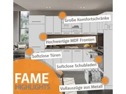 Vicco Fame-Line Küchenzeile Weiß Landhaus/Weiß 200 cm ohne Arbeitsplatte ohne E-Geräte