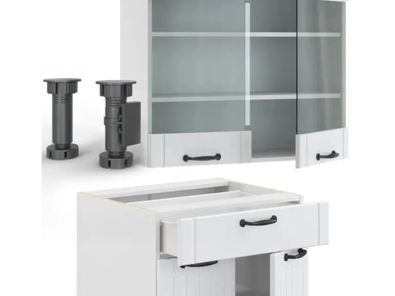 Vicco Fame-Line Küchenzeile Weiß Landhaus/Weiß 200 cm ohne Arbeitsplatte ohne E-Geräte